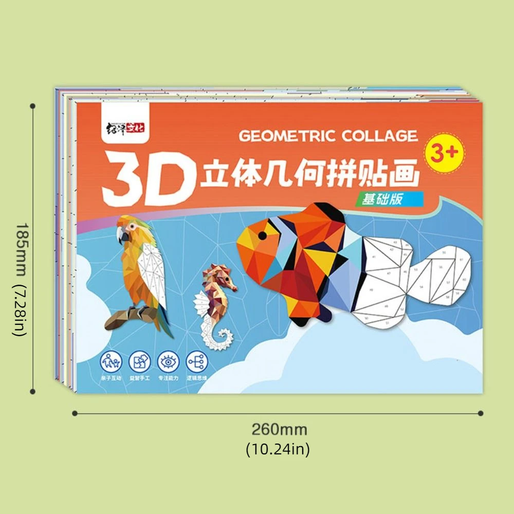 Paper 3D Geometric Sticker Books Educational Toys Montessori DIY Paste Material Kit Cartoon Cute Animals Sticker Book Toddlers