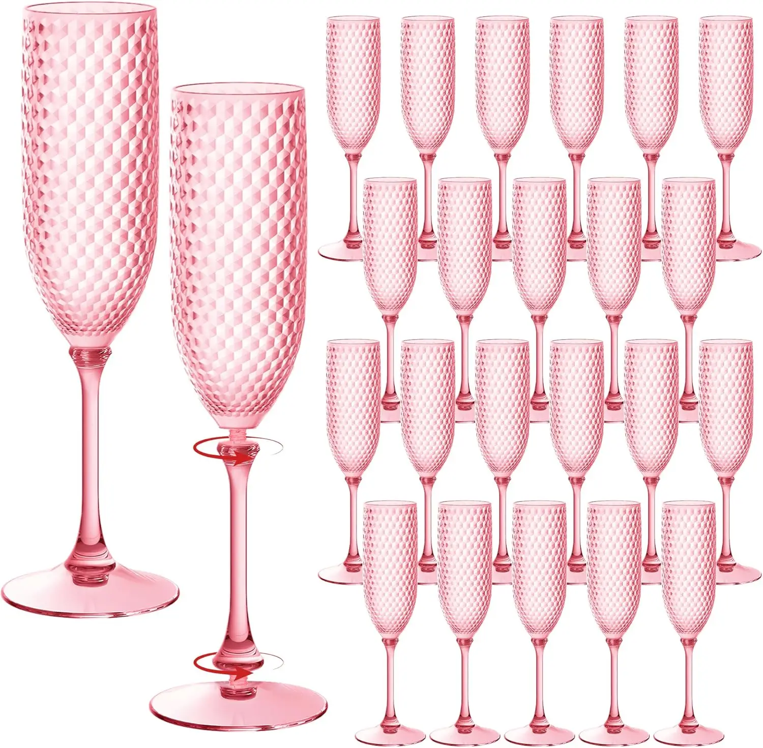 

Pink Plastic Champagne Flutes 24 Pcs, 5.5oz Unbreakable BPA-Free Stemware for Wedding Toasting & Parties