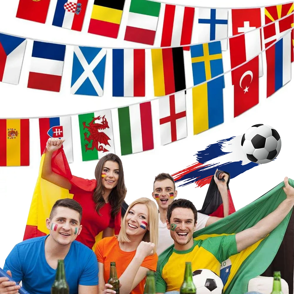 

2024 овсянки, национальные струнные флаги, полиэстер, 10 м, международные флаги, 24 команды страны, овсянки, флаги для декора футбольного мероприятия