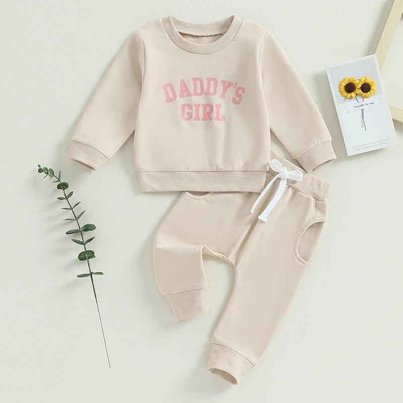 2023-09-14 Lioraitiin 0-3Y Baby Girls Outfit Long Sleeve Daddys Girl Pullover Sweatshirt and Elastic Pants Set Cute Fall Clothes