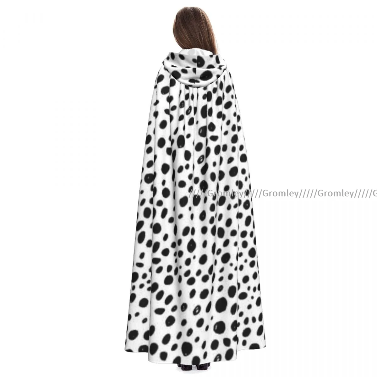 

Medieval Halloween Cosplay Cloak Hooded Coat Dalmatian Polka Dots Cape Coat Long Trench Costume Wizard Cloak