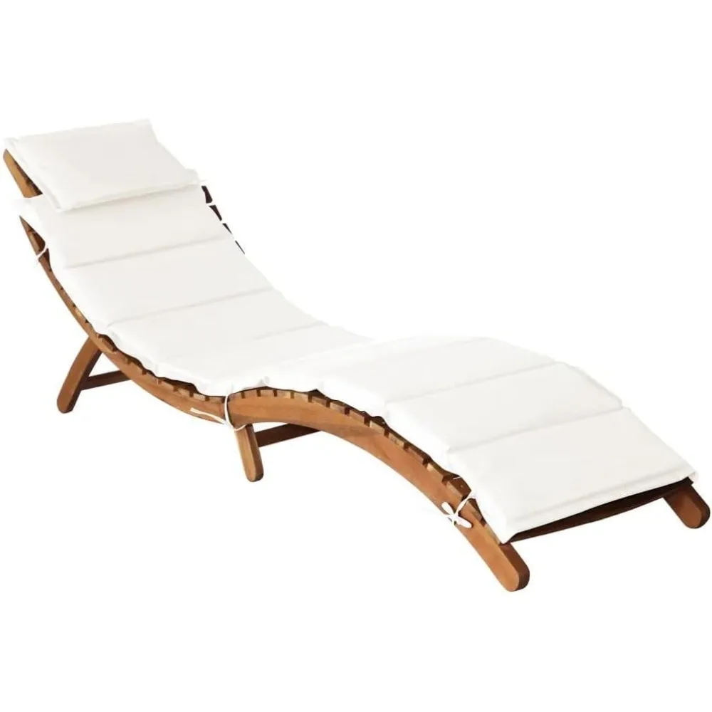 

Sun Lounger with Cushion Solid Acacia Wood Cream 1Ps,Easy to Install, Sun Loungers