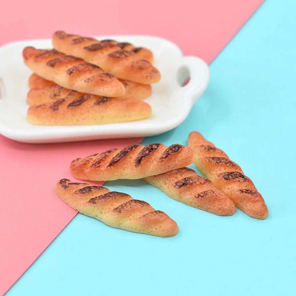 5pcs 1:12 Mini French Bread Long Toast Dollhouse Miniature Resin Food Play Props Hand Diy Doll Accessories Home Decor Figurines