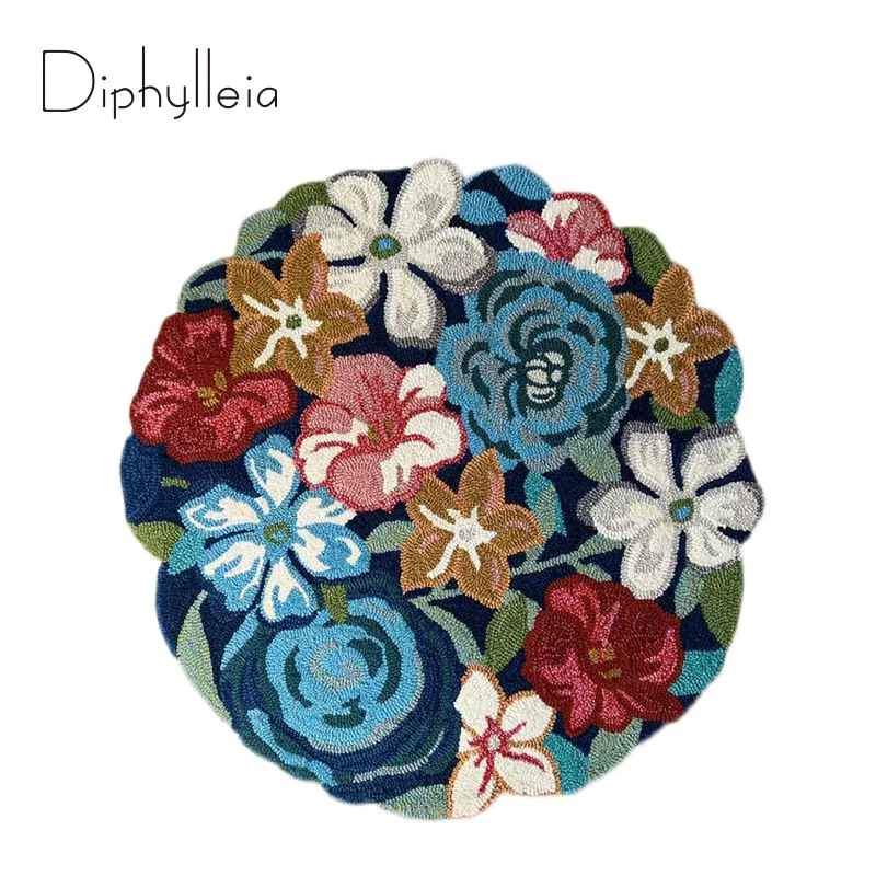 

Diphylleia Transitional Floral Flowers Garden Tufted Handmade Area Rug Indoor Outdoor Mat Round Carpet For Dorm Bedside Bathroom