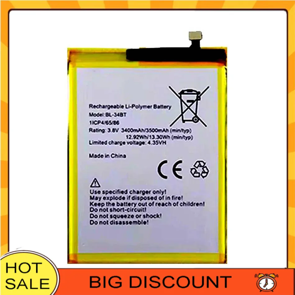 

3400Mah For Tecno KA7 Spark 2 Spark2 BL-34BT Mobile Phone Battery Premium Replacement