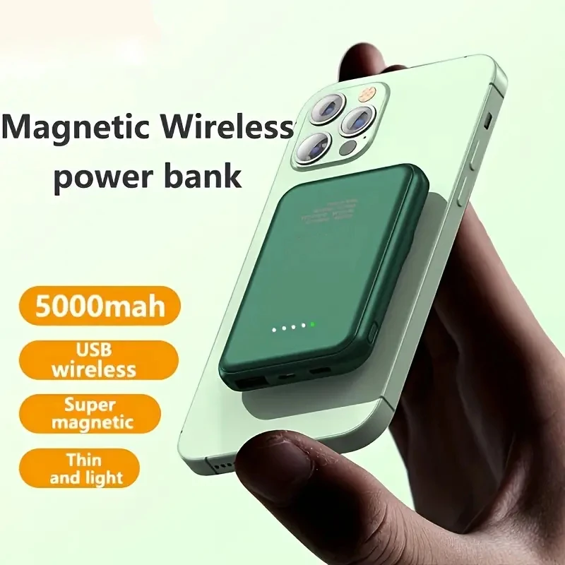 5000mAh Magnetic Wireless Charger Power Bank Mini Portable 5W Support Fast Charger Power Bank For iPhone 15 14 13 12 Pro Max