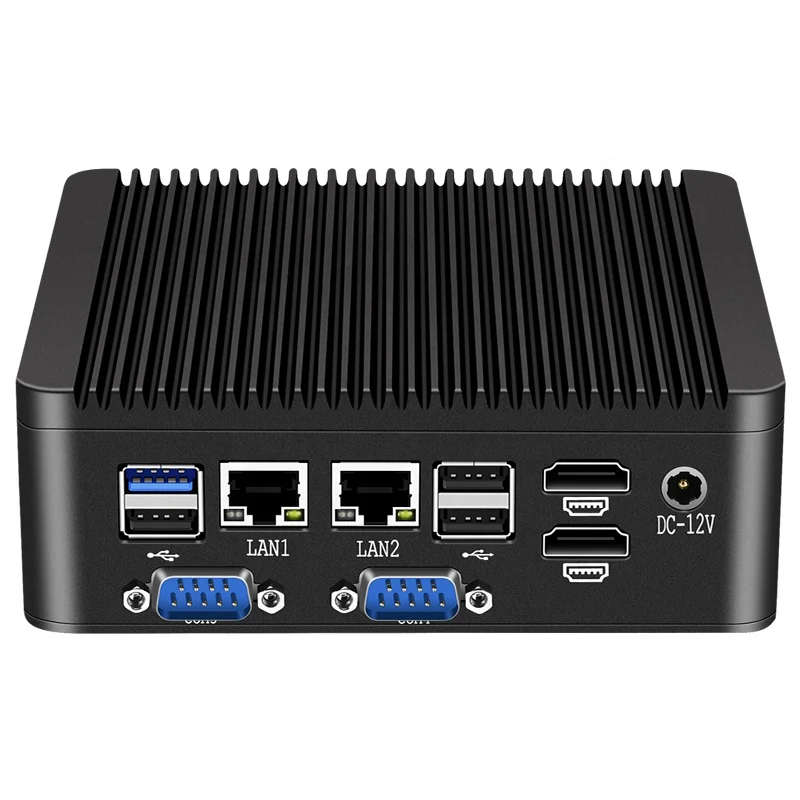 HelorPC Fanless Industrial Mini PC Quad Core J4125 N4000 2 LAN 4 COM RS485 Win10 Pro Linux WIFI Desktop Computer