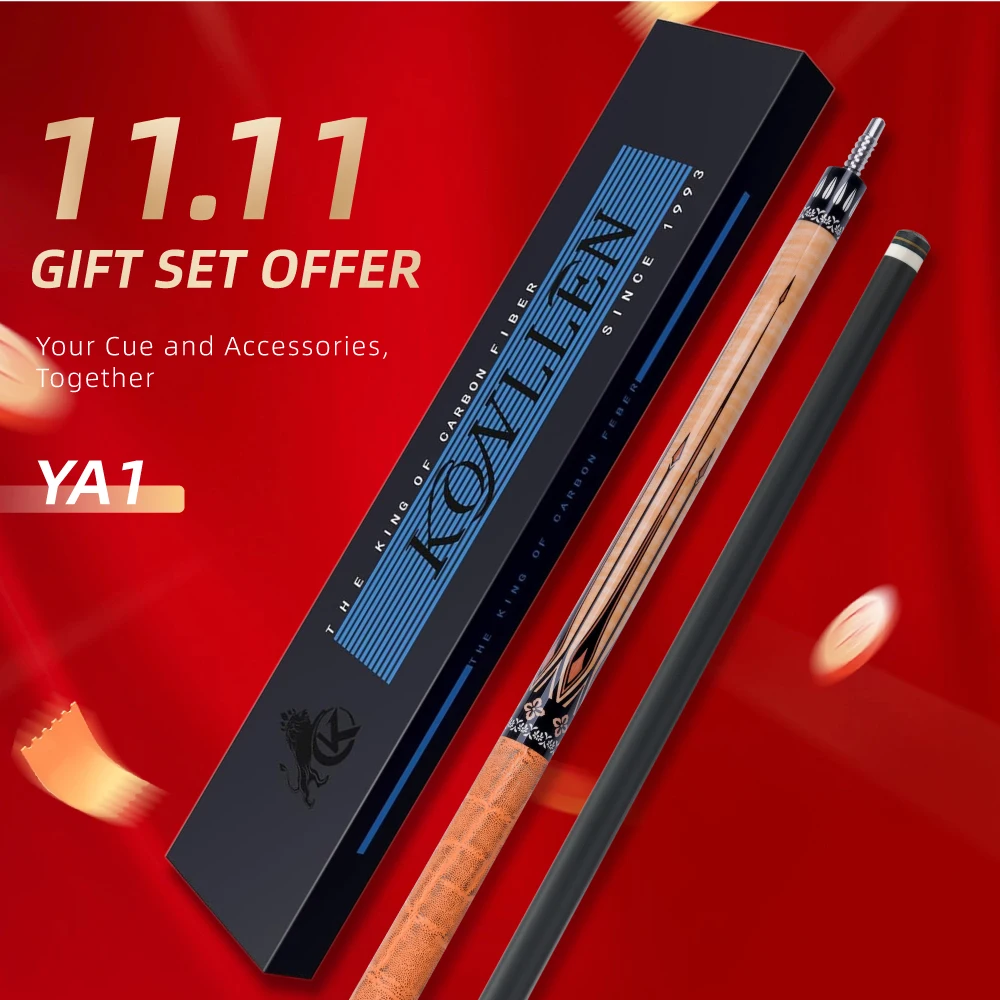 Pool Cue Carbon Fiber Shaft Low Deflection Elephant Ear Cowhide Grip 11.8/12.4mm Tip Titanium 3/8x8 Joint 58in KONLLEN