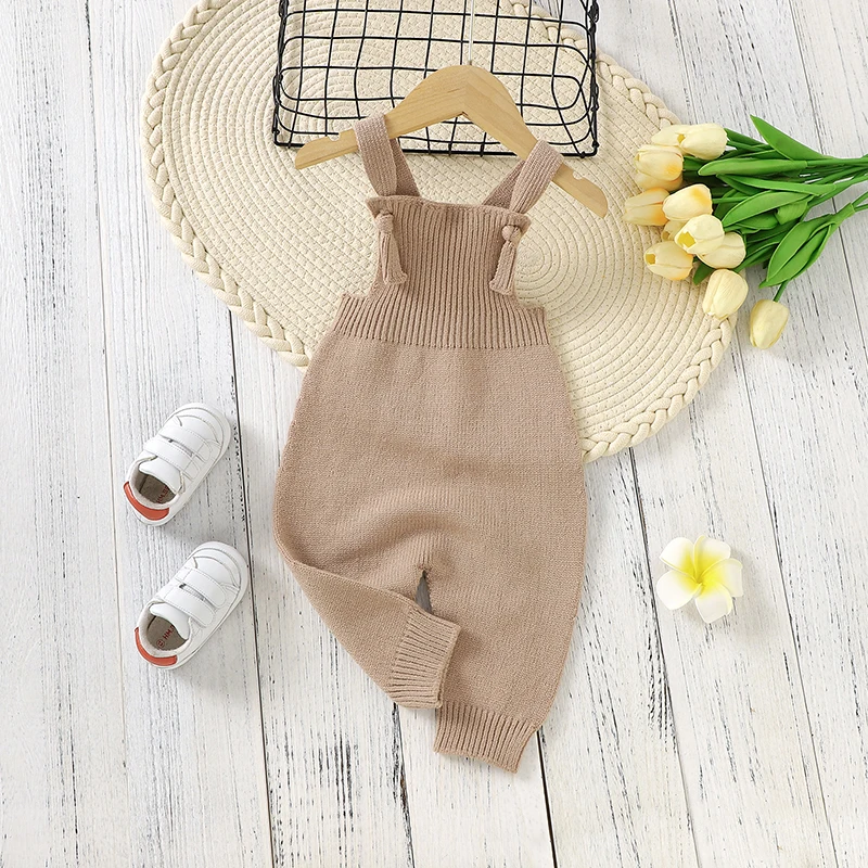 Newborn Baby Rompers Fashion Solid Sleeveless Knitting Infant Kids Boys Girls Strap Jumpsuits Clothes Autumn Winter Toddler Wear