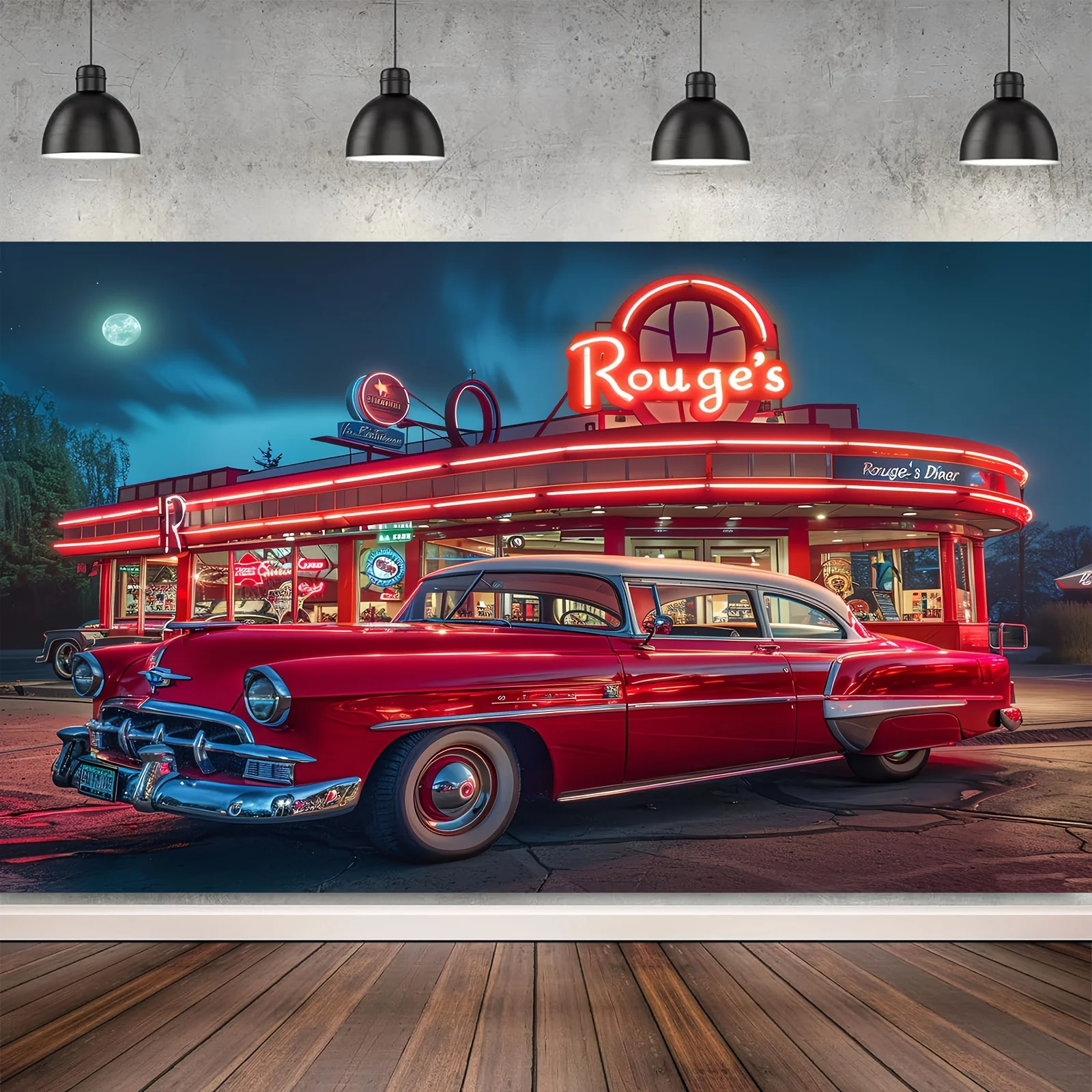 1950s rock restaurant background 1950s classic car retro retro photography background Photo shoot Studio props party decorations