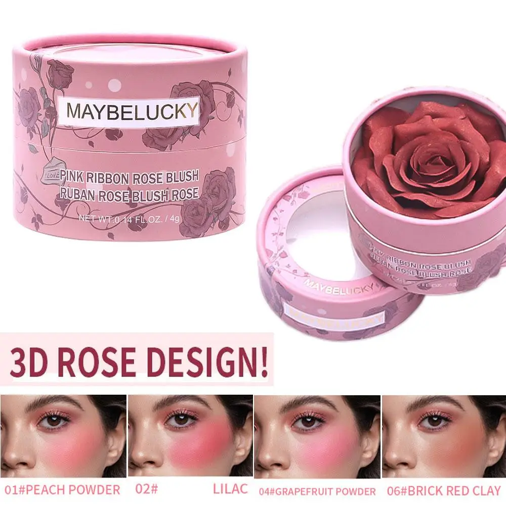 Fard à joues en poudre de Rose pétale 3D, résistant à l'eau, longue durée, formes de visage, poudre de maquillage, fleur, Blush Z2R2