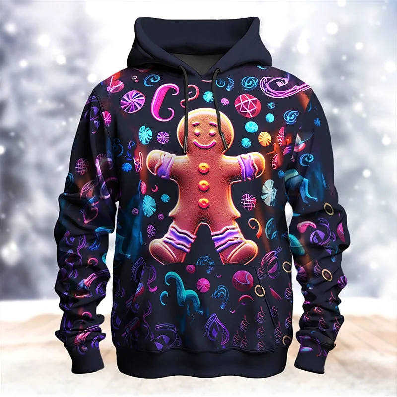 

Christmas Pattern Men Hoodie For Men Clothing Gingerbread 3D Printed Long Sleeves Casual Pullover Tops Hoodies Unisex Sweatshirt