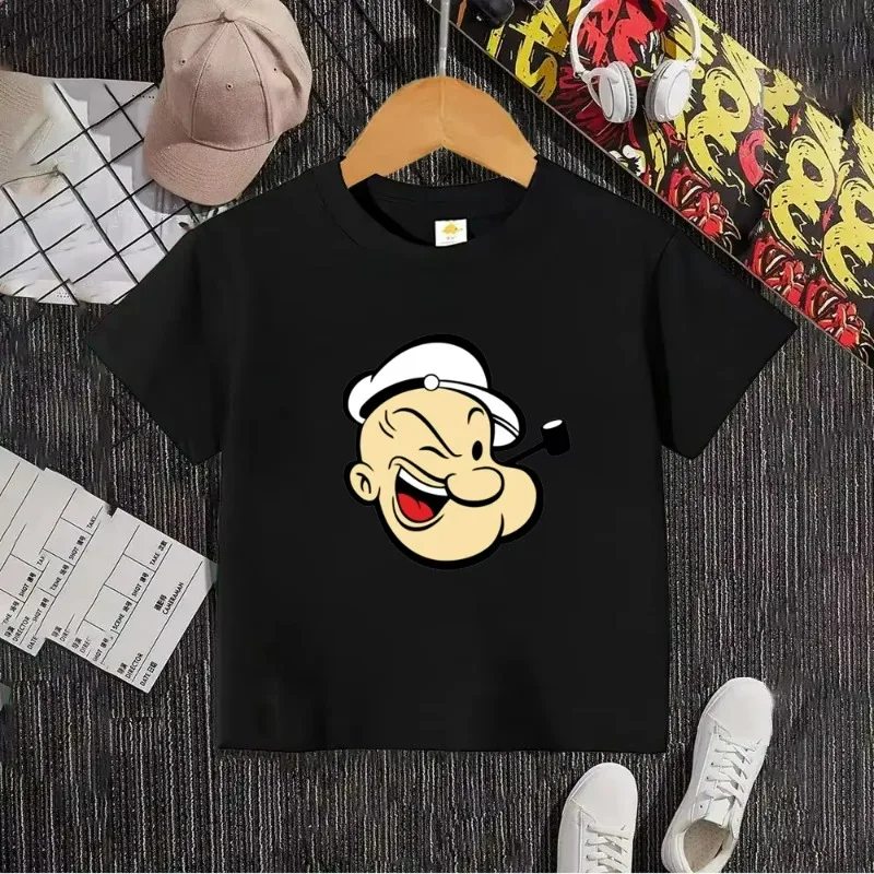 صيف 2025 جديد Popeye الكرتون طباعة الفتيان والفتيات القطن الخالص تي شيرت الكرتون أنيمي الأطفال الشارع الأعلى #2