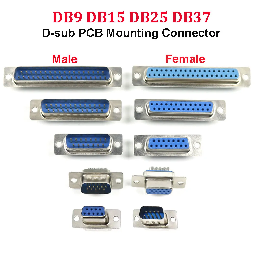 1Piece D-SUB 9 15 25 37 Pin Male Female Solder Type Connector DIP Straight Mount Serial Port Adapter 2 Rows DB9 DB15 DB25 DB37