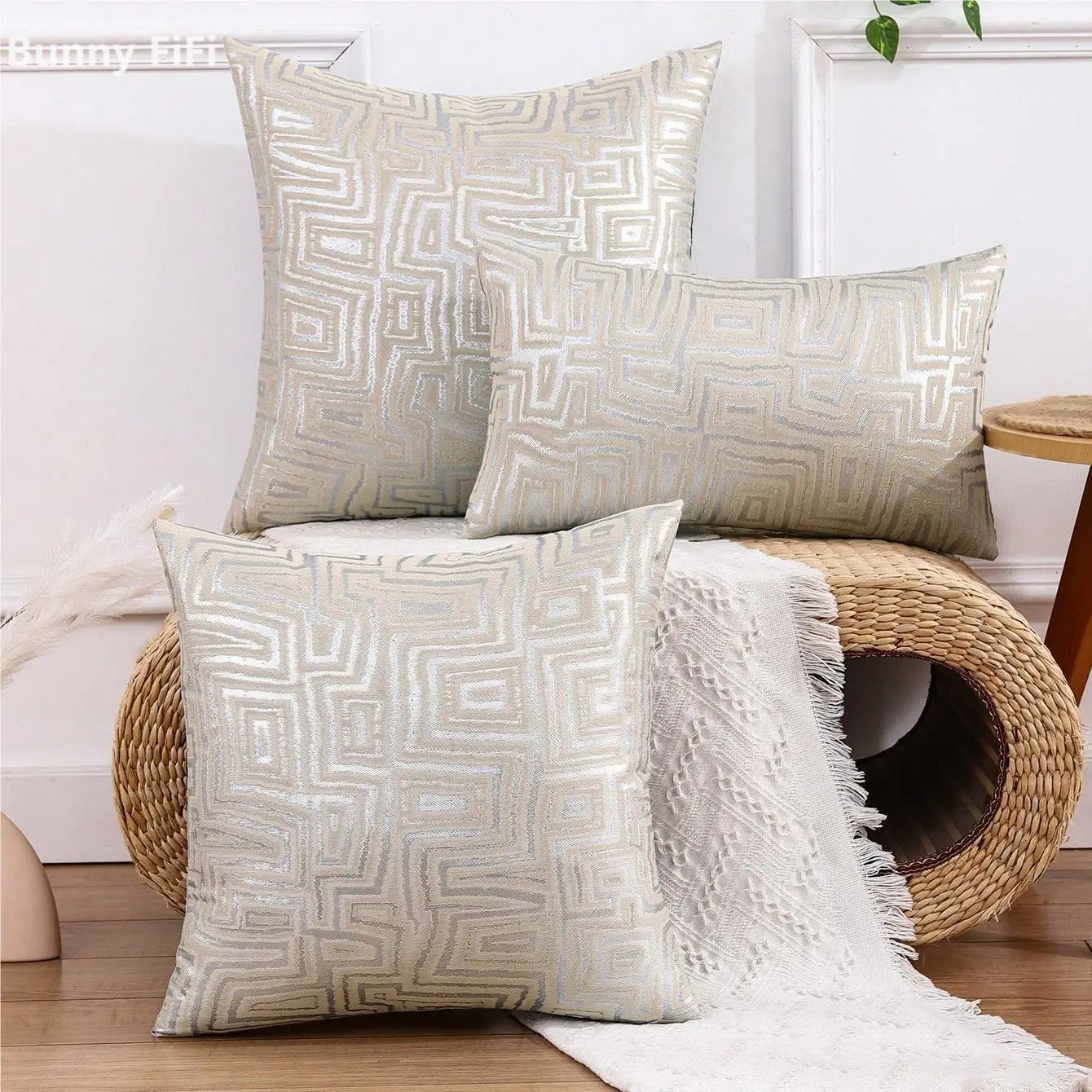 Silk Jacquard Geometric Pattern Cushion Covers Soft Neutral Faux Cashmere Decorative Throw Pillow Cases For Sofa Bed Home Decor