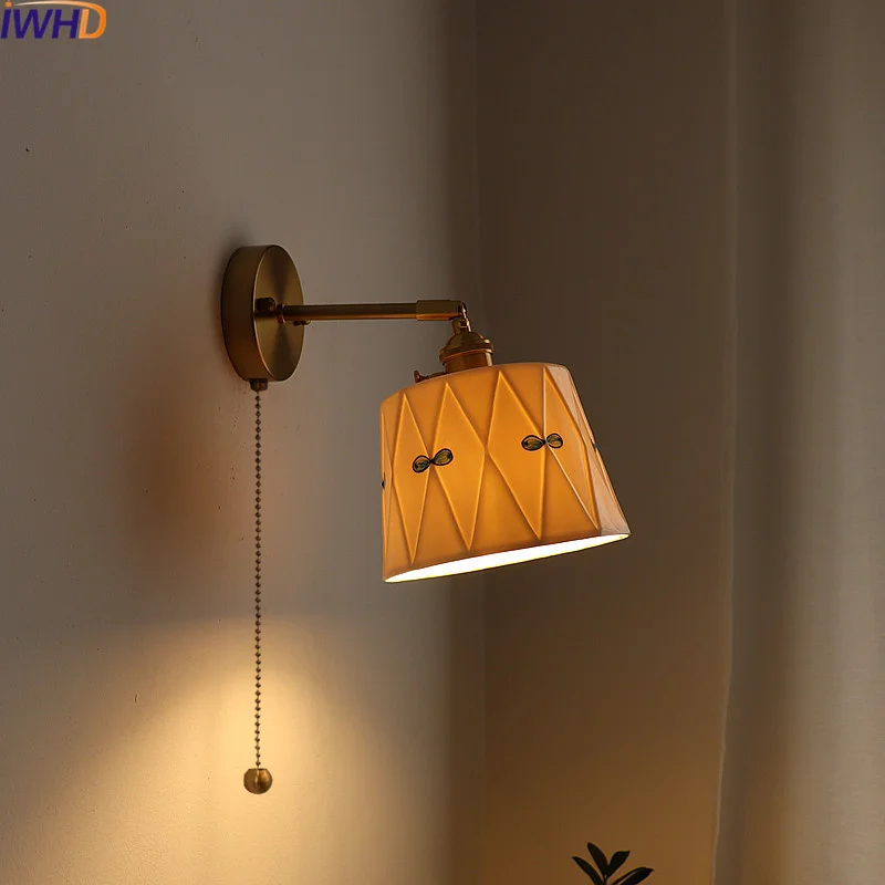 iwhd lampada de parede led de cobre ceramico candeeiro moderno nordico sala bar cafe quarto banheiro luz espelho 01