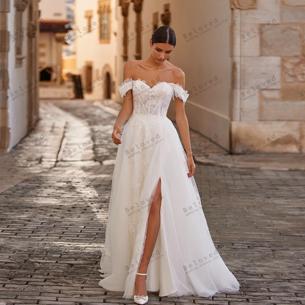 

Exquisite Wedding Dresses A-Line Tulle Tiered Bridal Gowns Lace Appliques Off The Shoulder Robes Backless Vestidos De Novia 2024