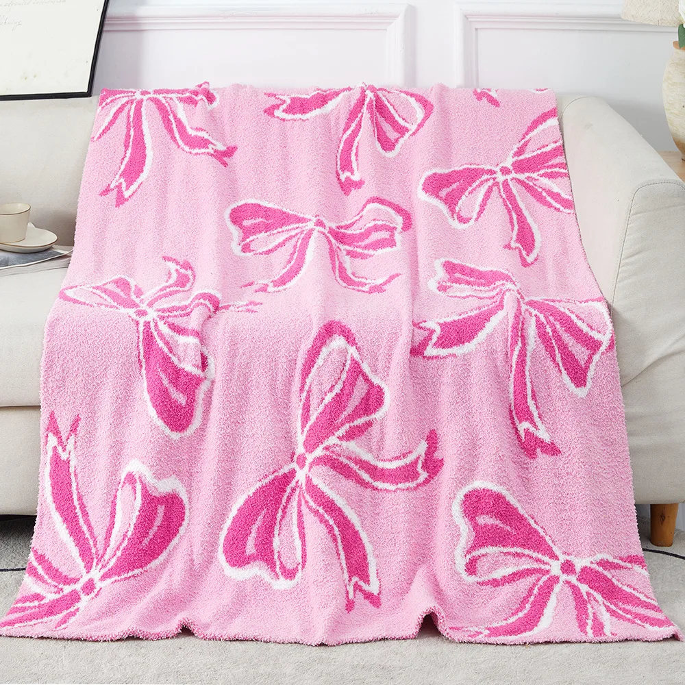 

Bed Throw Blanket Bow Pattern For Home Decoration And Gift Pink Plush Bedding Soft Cozy Fluffy Throw Blankets For Couch Sofa