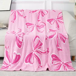 Bed Throw Blanket Bow Pattern For Home Decoration And Gift Pink Plush Bedding Soft Cozy Fluffy Throw Blankets For Couch Sofa