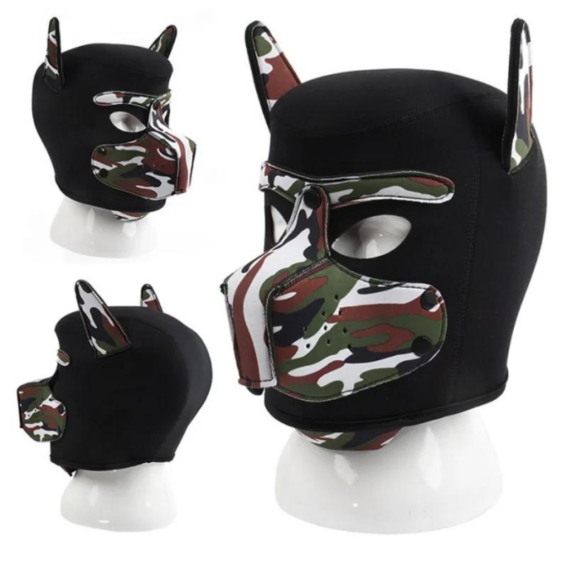 Unisex Sexy Costumes of Women Men Neoprene Open Mouth Hole Dog Headgear Full Face Fetish Mask Hood Halloween Puppy Cosplay Party