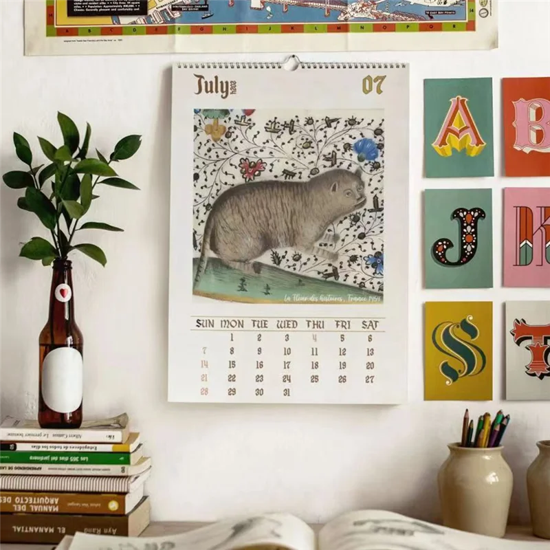 

-A21Z 1 Piece Weird Medieval Cats Calendar Funny Weird Medieval Cat Calendar 2024 Paper