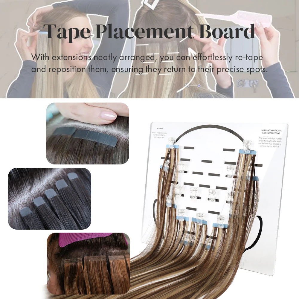 ARLANYテープインプレースメントボード、35クリップ付きヘアセパレートプレート、アクリル透明ヘアエクステンションオーガナイザー、ヘッドチャート付き