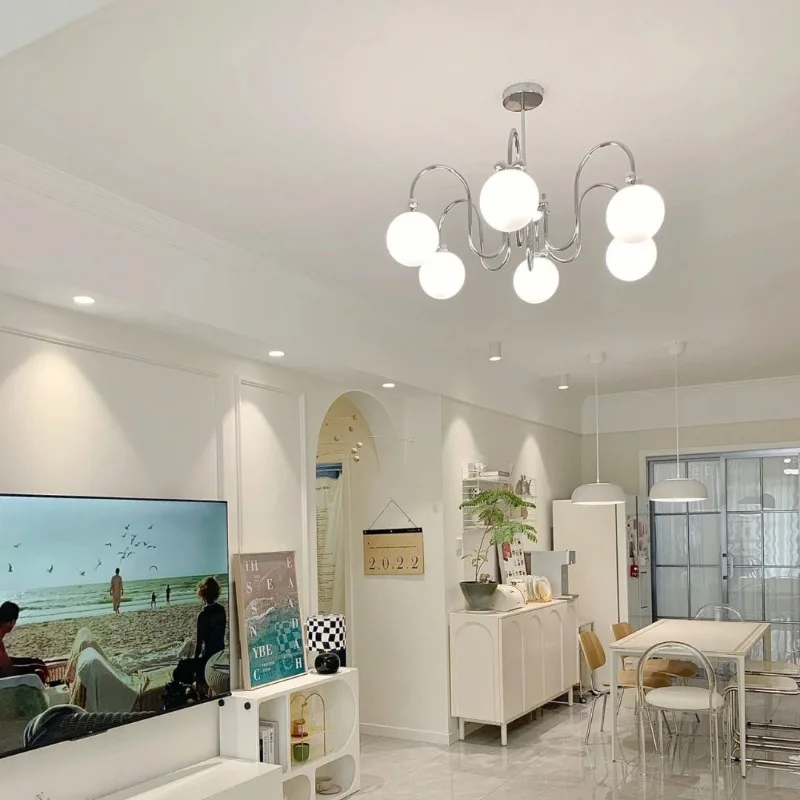 Nordic Minimalist Glass Globe Chandelier Lighting Fixture For Living Room Dining Room Bedroom Island
