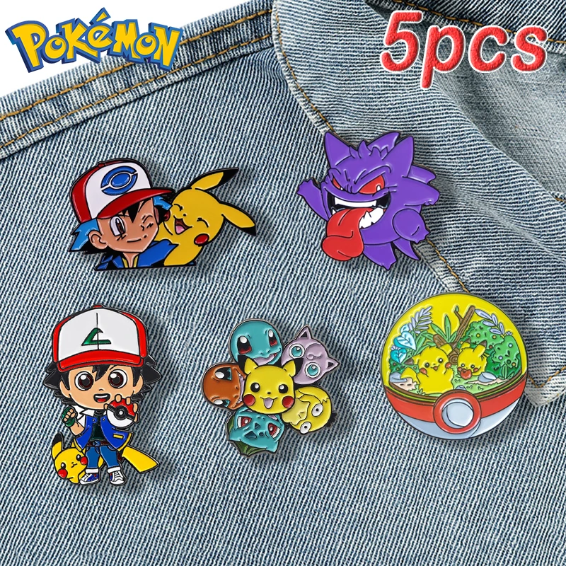 Pokemon Enamel Pins Anime Gmae Figure Ash Ketchum Pikachu Gengar Metal Brooch Badge Backpack Pin Jewelry Accessories for Friends