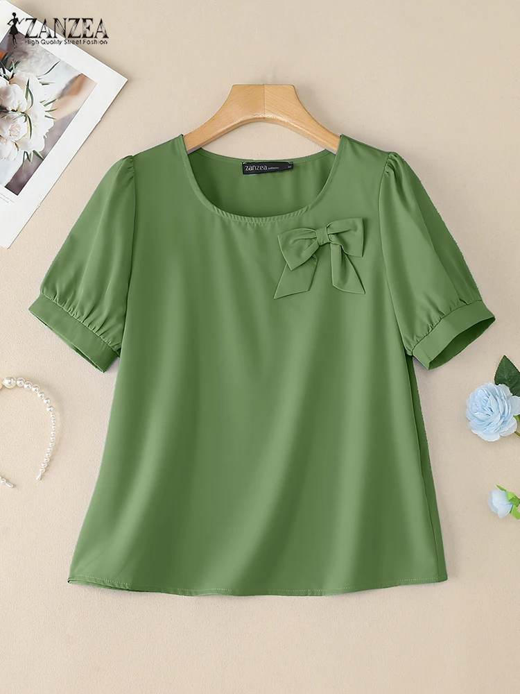 

2025 ZANZEA Stylish Shirt Women Summer OL Work Blouse Elegant Short Sleeve Solid Tunic Casual O Neck Blusas Oversize Chemise