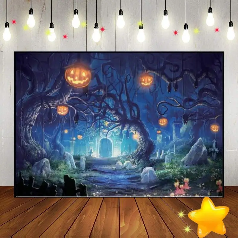 Halloween Baby Shower Night Background Photo Gloomy Woods Graveyard Photography Backdrops Horrible Custom Birthday Backdrop Bat