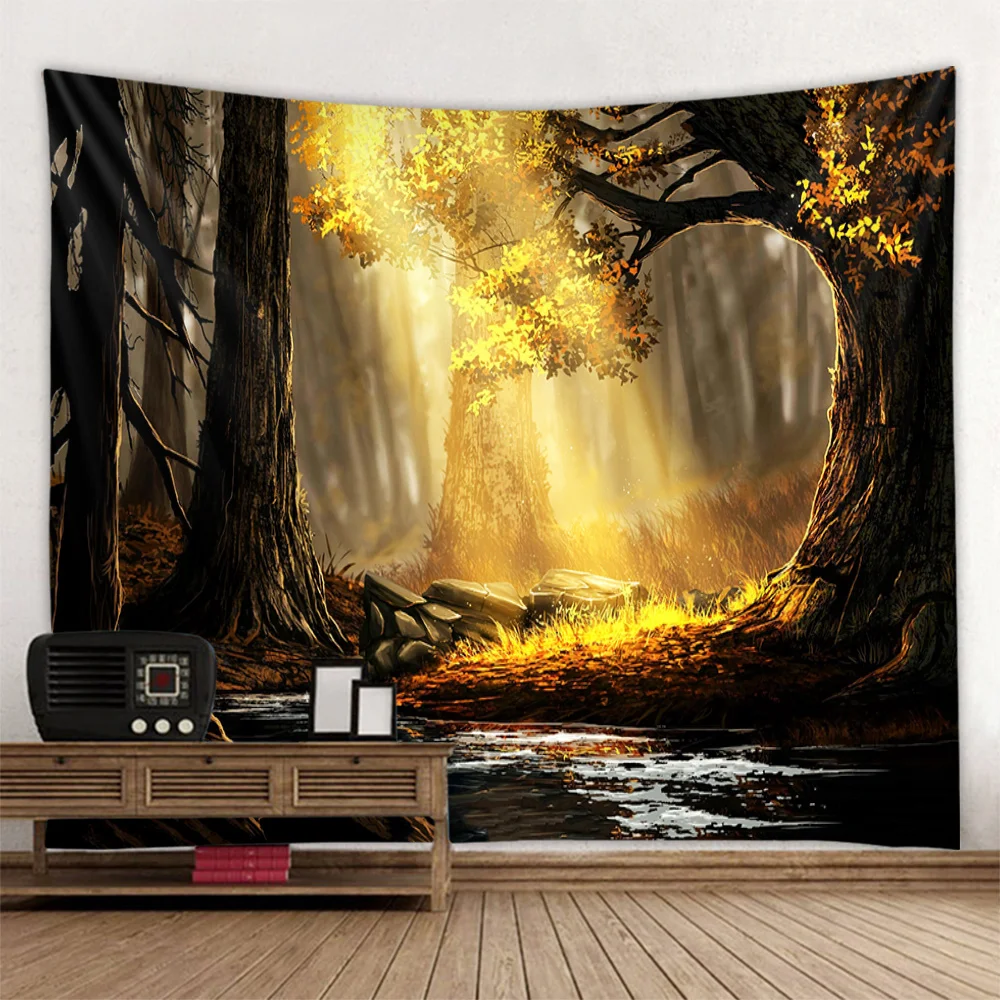 Sonho floresta cabine tapeçaria cena dos desenhos animados parede pendurado kawaii pano de fundo psicodélico bruxaria boêmio decoração do quarto