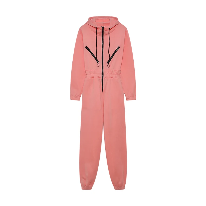 Herbstliche Einteiler-Sets: Sweatshirt-Kapuzen-Jumpsuit für Damen, lässige Sportsets, Winter-Reißverschluss-Set mit gerader Hose. – Detail 18