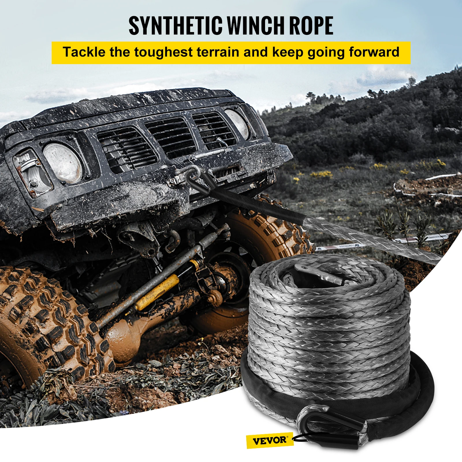 BuoQua 28m Corda Verricello In Acciaio Inox 9200kg Synthetic Winch Rope Corda Tiragraffi Per SUV ATV UTV JEEP