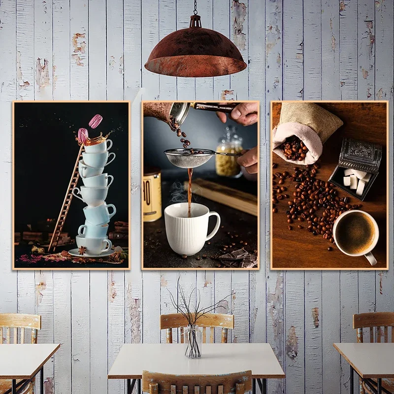 Vintage Hand Coffee Canvas Painting Latte Posters and Prints Bars Kitchen Cafe Wall Art Picture Home Restaurant Decor Frameless
