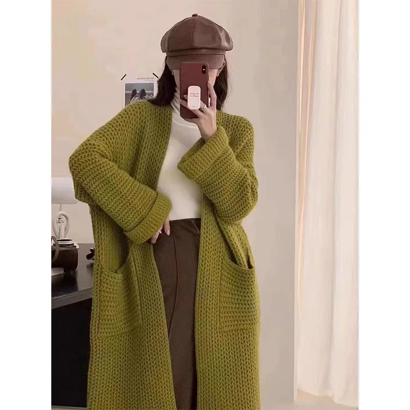 

Cardigan Knit Sweater Women Crochet 2024 Spring Autumn Winter Sweater Heart Streetwear Pocket Knitted Coat Long Jacket Jumpers