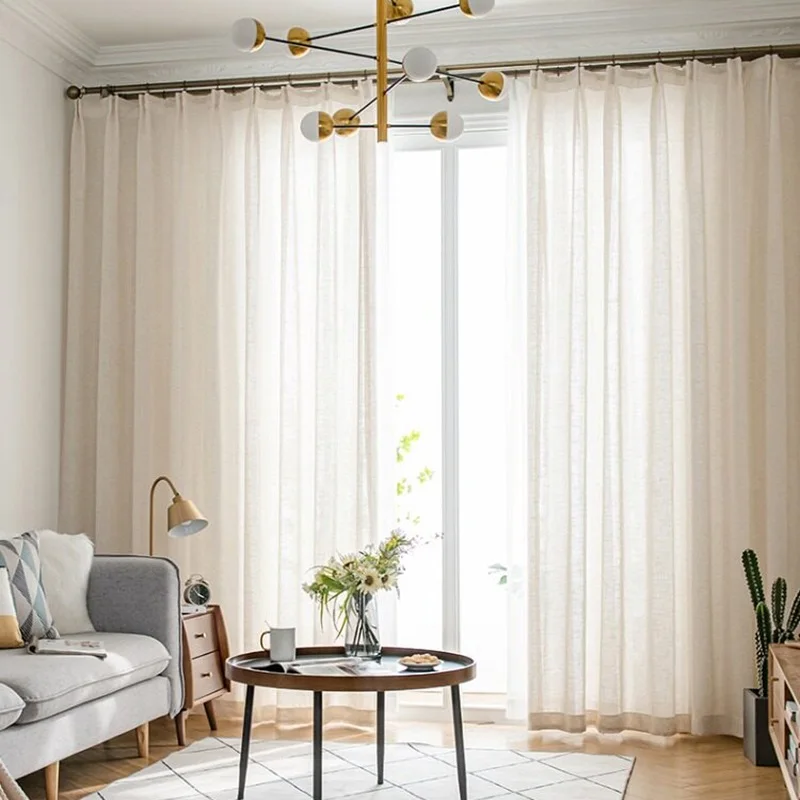

Japanese light beige cotton linen curtains tulle living room bedroom study tea room yoga room curtain tulle privacy curtains