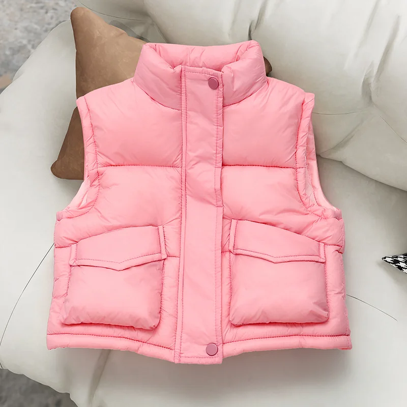 

Winter Warm Girls and Boys Cotton Filler Turtleneck Plain Zip Vest Jackets School Kids Waistcoat Children Outfit Tops 2-12 Years