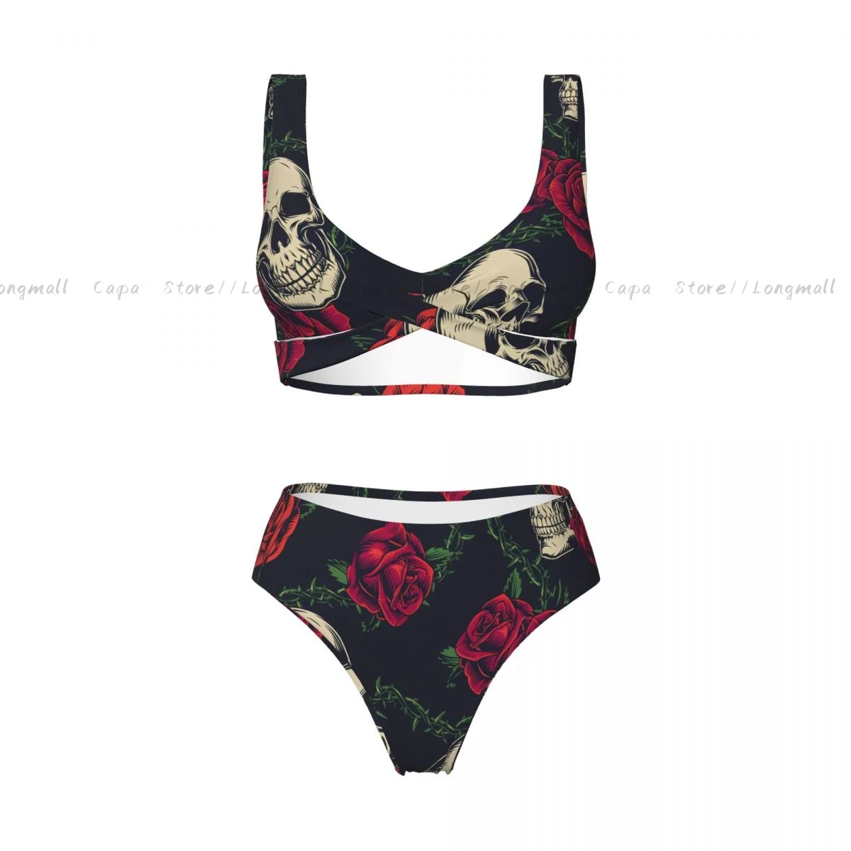 ผู้หญิงชุดบิกินี่ Skulls และ Roses ชุดว่ายน้ํา Push Up ชุดว่ายน้ําหญิงชุดว่ายน้ํา