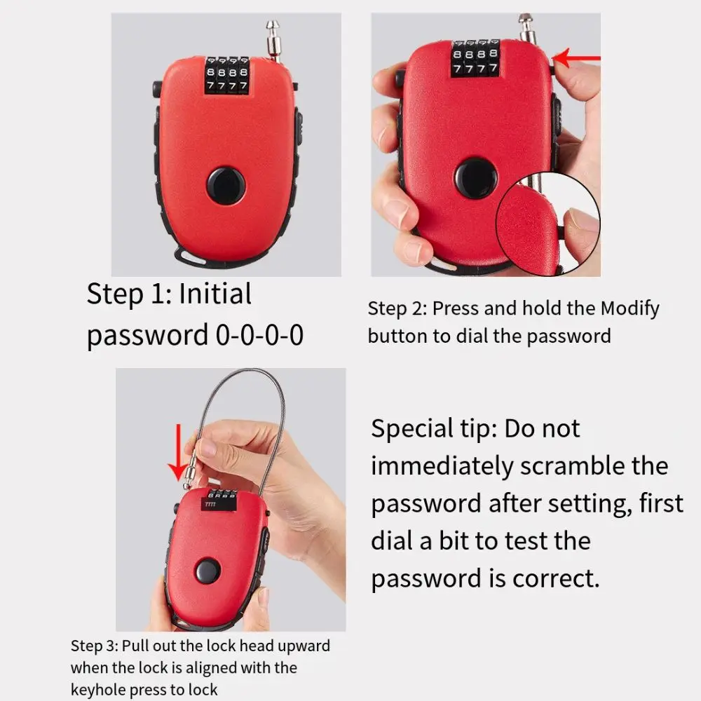 Anti-Theft Motorcycle Helmet Lock 4 Digit Retractable Motorbike Padlock Portable Resettable Wheel Password Lock Motorbike