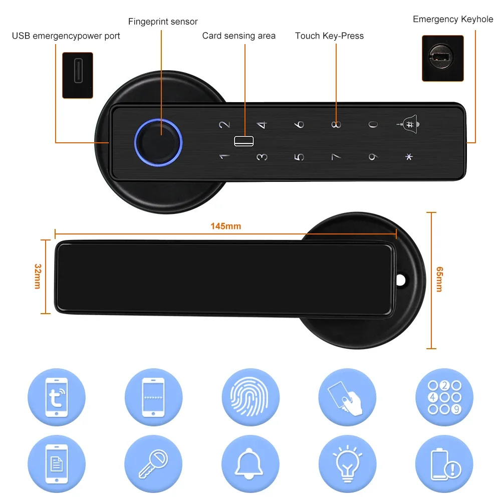 Tuya App Control WiFi Biometric Fingerprint Smart Lock Password RFID IC Card Keyless Remote Unlocking Dead Bolt Electronic Locks