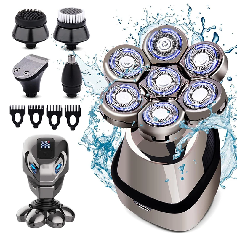 

5-в-1 перезаряжаемая электробритва для лысины для мужчин, плавающее лезвие, триммер для бороды, носа, ушей, бритва, машинка для стрижки лица, щетка для лица