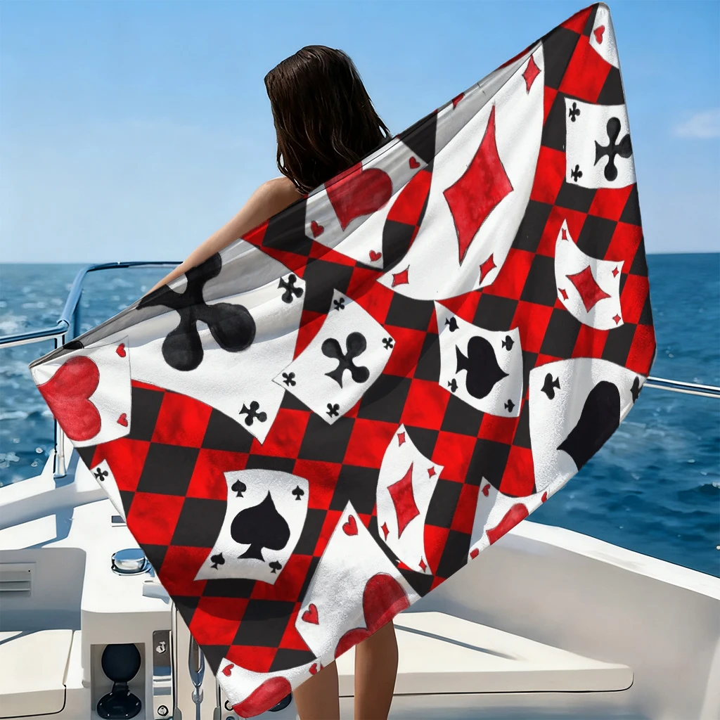 1pc Funny Poker Suits Beach Towel Large Quick-drying Towel Suitable for Beach Yoga Pool Gym Towel Summer Gift for Friends