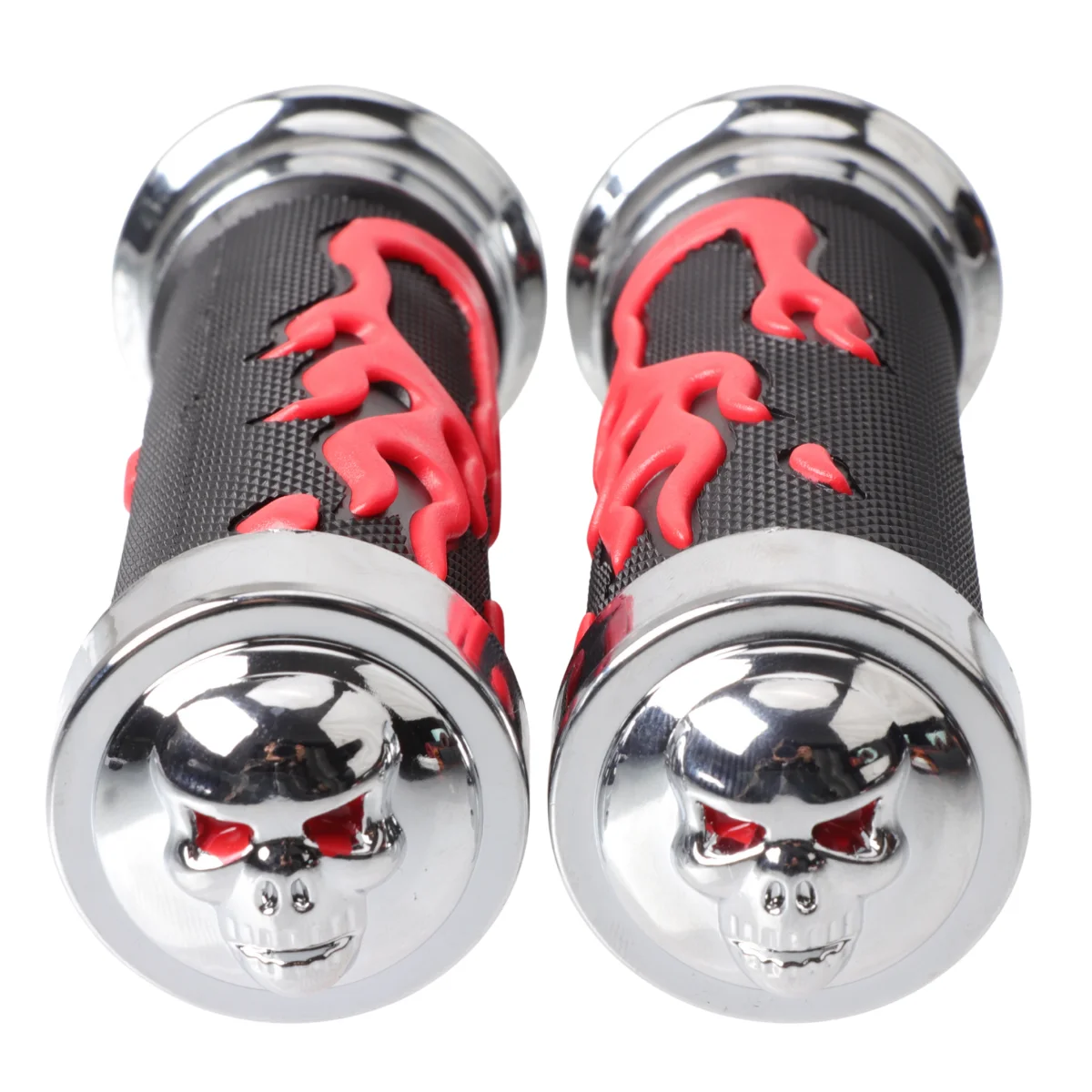 Universal 7/8'' Rubber Red Flame Skull Motorcycle Throttle Twist Grips For Harley Honda Yamaha Suzuki  Racer Street Bike Scooter