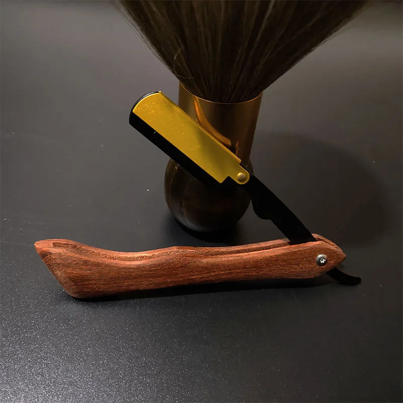 Fryzjer klasyczna maszynka do golenia uchwyt na bezpieczniki mężczyźni drewniana rączka krawędź prosta brzytwa fryzjerska uchwyt składana maszynka do golenia hurtownia