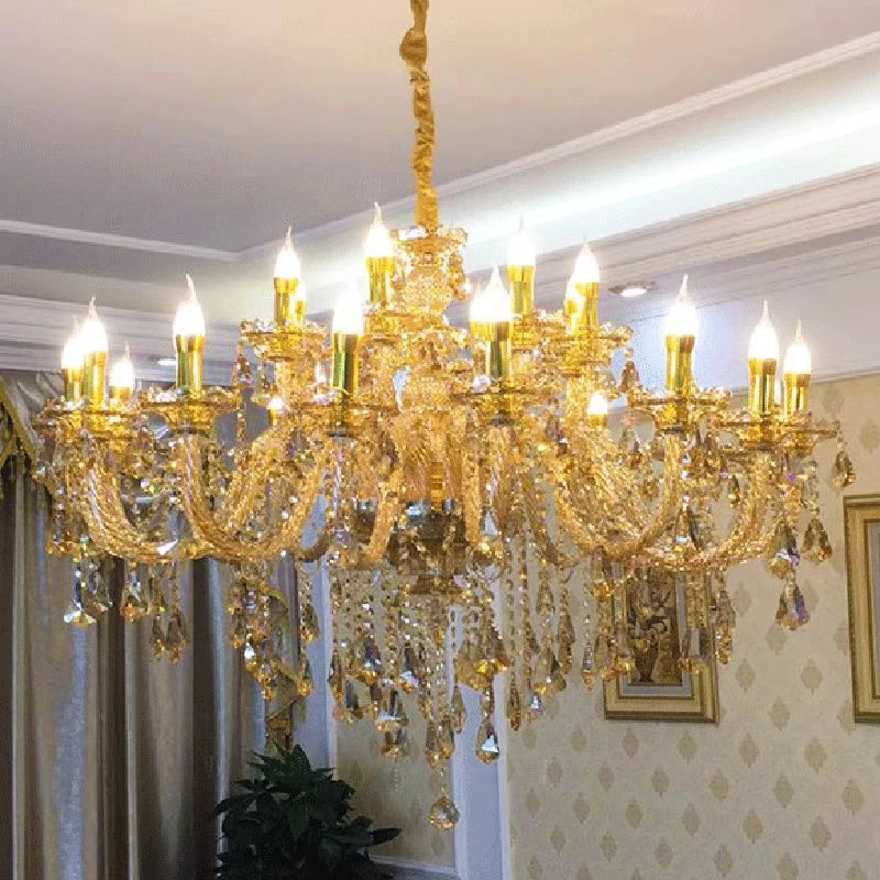 European gloss crystal led living room chandelier ceiling dining room light amber room decoration interior lighting chandelier