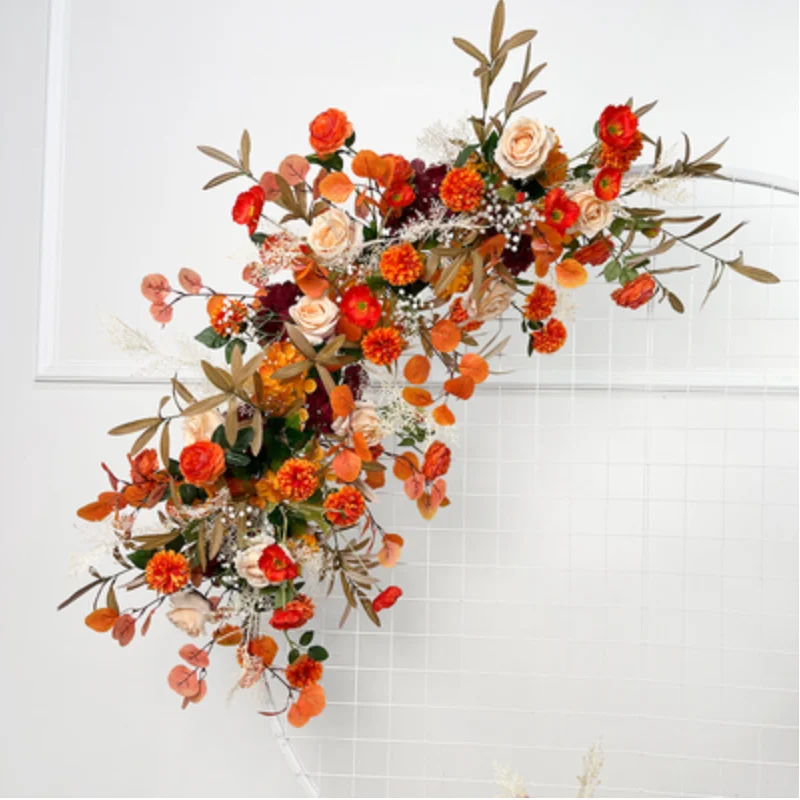 Wedding Props Flower Arch Artificial Crescent Flower Row Arrangement Table Decoration T Stage Backdrop Road Leading Flower Ball