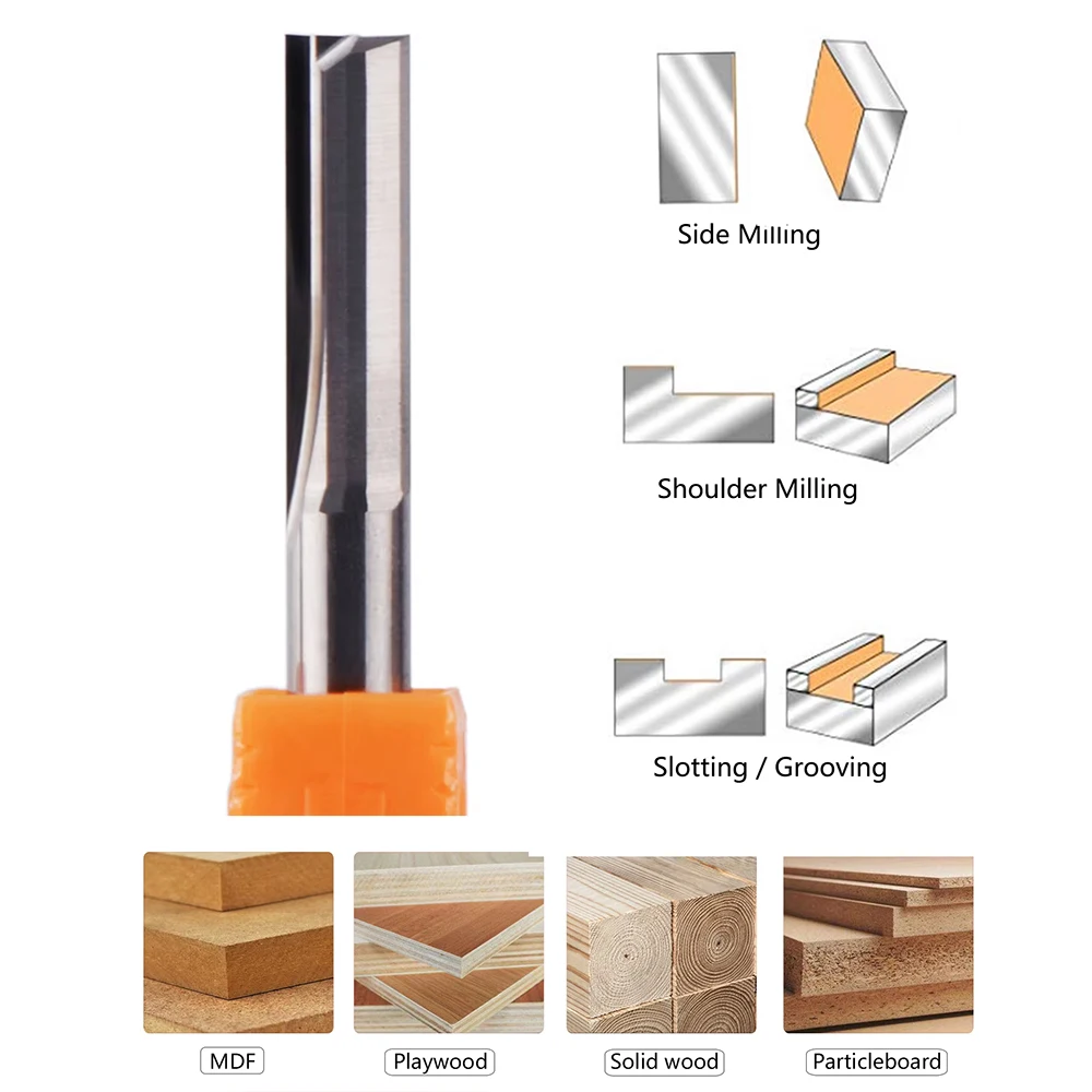 Dreanique 1pc 3.175mm 4mm 6mm 8mm 10mm Shank 2 Flute Tungsten Carbide Wood Engraving Bit Straight Slot Milling Cutter