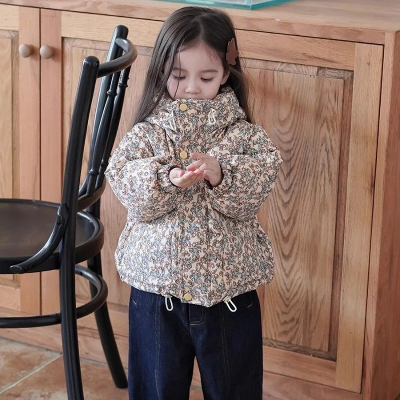 2026 Winter New Hot Selling Floral Standing Collar Thickened Cotton Warm Hooded Cotton Jacket