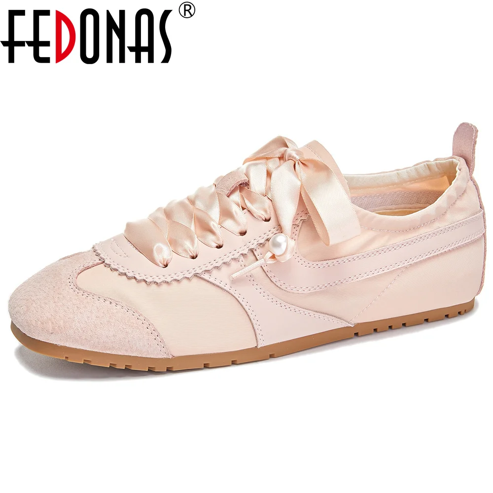 FEDONAS Elegant Women Bowtie Sneakers Casual Breathable Flats Heels Lace Up Spring Summer Autumn Shoes Comfort New Sport Shoes