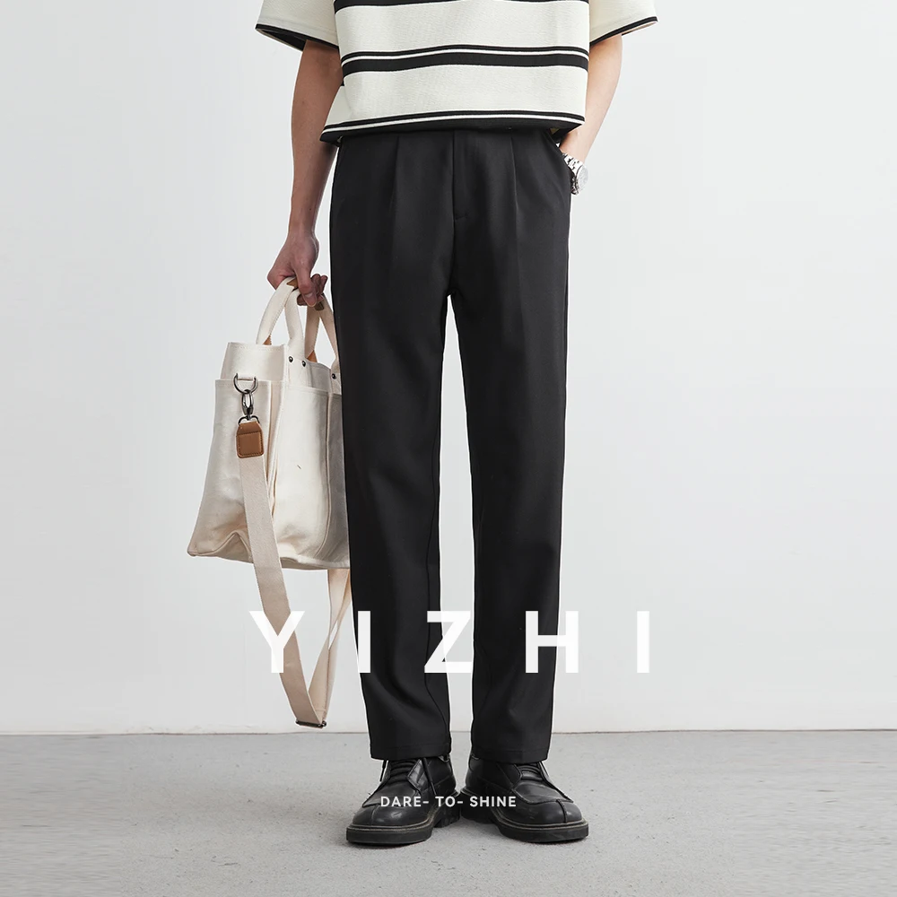 2025 Summer Men's Suit Pants New Loose Straight Casual Pants Fashionable and Versatile Button Men Pocket Pants S-3XL